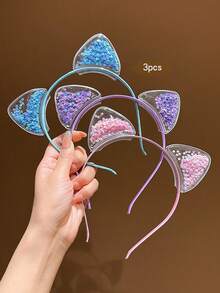 3pcs Colorful Cat Ear Hair Hoop Minimalist Style Hair Accessories Suitable For Daily Wear - Multicolor - View 4