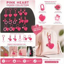 14 Pcs Y2K Rose Red Heart + Hollow Star Keychain, Earphone Accessory Decorative Pendant Letter Tag Bell Bag Charm, Cute Alloy Key Pendant, Suitable For Backpack, Car Keys, Girls Gift - Magenta Set - View 2