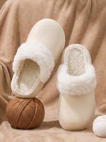 1 Pair Women's Fashion Versatile EVA Thick Sole Non-Slip Fur Trim Flat Casual Slippers, Suitable For Autumn/Winter - White - View 8