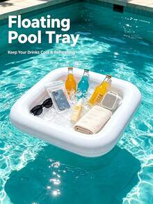 1pc PVC Inflatable Floating Bar Tray, Waterproof Floating Drink Holder, Portable Beverage Service Tray, Suitable For Swimming Pool Party, Beach Camping, Backyard Gathering, Hot Tub, Picnic, Summer Outdoor Party Supplies - A - View 7
