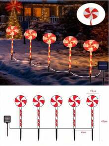 Christmas Lollipop Solar String Lights, Waterproof Solar LED Ground Stake Lights, Auto Charging, 8 Hours Working Time, Cute Lollipop Pattern Design, Suitable For Garden, Flower Bed, Pathway, Porch And Christmas Party Decoration - Multicolor - View 13