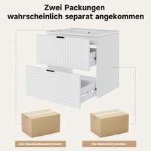Wall-Mounted Vanity Unit 61*46*57 Cm, Fully Lacquered MDF, Two Soft-Close Drawers, Drawer Fronts With Horizontal And Vertical Patterns, Integrated Sink, White - White - View 6