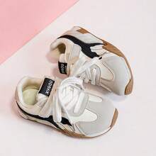 Girls' Fresh Minimalist Beige & Black Hook & Loop Casual Shoes With Side Color Block Design, Suitable For School Daily Wear In Spring And Autumn - Multicolor - View 5