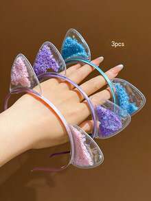 3pcs Colorful Cat Ear Hair Hoop Minimalist Style Hair Accessories Suitable For Daily Wear - Multicolor - View 6