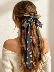 Set Aksesori Rambut Pita Panjang Motif Geometris Vintage 2 Buah, Set Jepit Rambut Sanggul Belakang Elegan untuk Wanita - MultiWarna - View 1