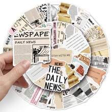 50Pcs Vintage Newspaper Sticker Pack, Waterproof Vinyl Torn Paper Decals, Retro News Text Stickers, DIY Decor For Junk Journal, Album, Envelope, Nostalgic Craft Gift - Irregular Shape - View 5