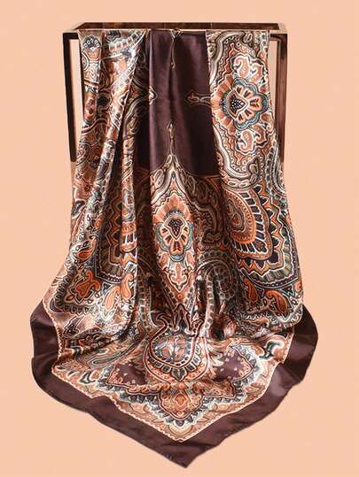 1PC Women's Vintage Paisley Print Satin Square Scarf 90*90cm Bandana, Multi-Functional Bandana Can Be Used As Headband, Belt, Bag Accessory, All-Season Fashion Decorative Scarf, Hair Accessories