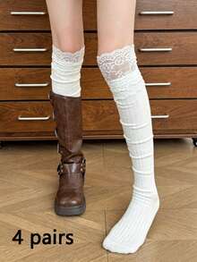1/2 Pairs Women's Multi-Color Lace Bow Ballet Style Slouch Socks (1/2/4/8 Pairs) - Multicolor - View 21