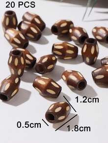 20pcs Vintage Wooden Beads DIY Accessories, Bohemian Geometric Pattern Beads, Suitable For Bracelet, Hair Accessories, Handcrafting - Wooden Beads - View 4