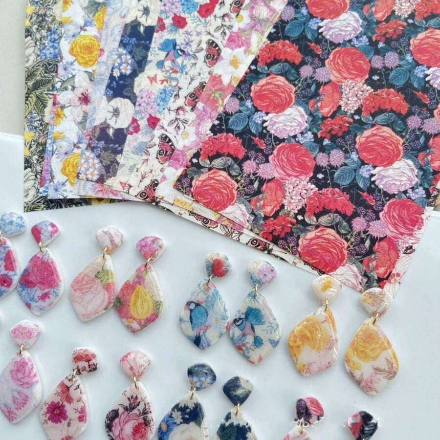 Floral Pattern Polymer Clay Earrings Water Transfer Paper, Soft Clay Jewelry Handmade Transfer Stickers, Handmade Shaping Decorative Craft Materials, Vintage Rose And Bird Pattern, DIY Pendant Jewelry Creation, Handmade Ceramic Decoration Consumables, No Battery Required, Simple And Convenient To Use. - Floral Pattern - View 1