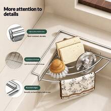 1pc/2pcs Stainless Steel Corner Rack, Suitable For Placing Tableware, Agricultural Products, Sponges And Rags. No Tools Required For Installation, And Can Be Directly Connected To The Sink Drainage System. - Silver - View 3