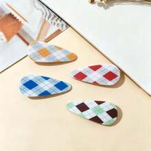 2pcs/8pcs Plaid Hair Clips, Sweet Square Tear-Drop Shaped BB Hair Accessories, Duckbill Hair Clips, Colorful Geometric Grid Hair Accessories, Suitable For Girls Daily Wear - Multicolor - View 2
