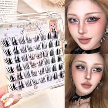 DOUDOUTIAN 48/80 Clusters Segmented Mermaid Winged False Lashes, Thick Slender Cold Elegant Look, 8-12mm Camera Ready Lashes For Shooting & Cosplay - C - View 11