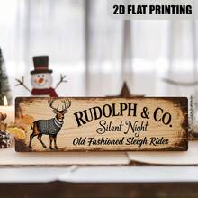 لوحة جدارية مسطحة 2D قطعة واحدة، لافتة زلاجة عتيقة ليلة عيد الميلاد الصامتة من Rudolph And Company، ديكور فني شتوي لعيد الميلاد، مقاس 5*16 بوصة (نمط عشوائي) - A - مشاهدة 4