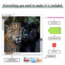 2D Flat Printing 1pc Suitable For Four Seasons Animal Theme: Leopard And Together Pattern, Frameless DIY Diamond Painting, Mosaic Handmade Art Painting Set, Home Decor Painting, Suitable As Holiday Gift - No Frame - View 7