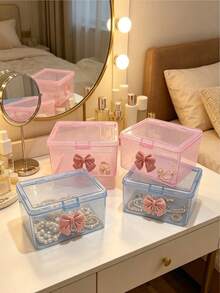 2pcs Plastic Flip Top Storage Boxes, PP With Lid Storage, Card Storage Box, Acrylic Organizer Box, Transparent Hair Accessory Storage Box, Desk Organizer, Storage, Storage Boxes With Lid, Office Desk Accessories, Drawer Organizer, Desk Tidy, Plastic Organizer Boxes, Clear Acrylic Box, Storage Containers, Display Case - Multicolor - View 5