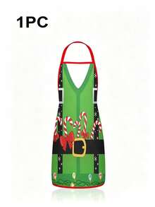 2 Pcs/1 pcs Celemek Pasangan Natal Motif Kostum Santa & Elf Celemek Dapur Pesta Kue Natal - MultiWarna - View 6
