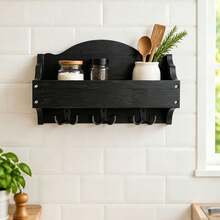 Wall Mounted Mail Organizer With Hooks, Farmhouse Style Wooden Storage Box, Multi-Functional Key Holder Entryway Wall Decor, Keys Mail Documents Storage Home Organization Solution - View 3