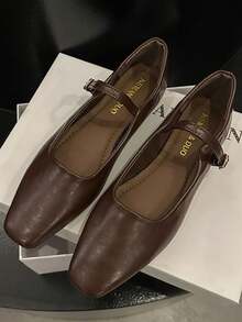 Women's Square Toe Mary Jane Shoes 2026 Spring/Autumn New French Style Soft Sole Comfortable Evening Shoes - Brown - View 5