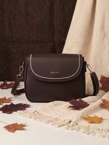 1pc Solid Color PU Square Crossbody Bag, Elegant Minimalist Fashion Small Handbag For Women, Suitable For Shopping, Dating, Commuting, Shopping, Compact Wallet - Coffee Brown - View 1