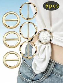6pcs Minimalist Geometric Spiral Scarf Buckles, Rhinestone Zinc Alloy Multi-Functional Buckle Rings, Suitable For Scarves, T-Shirt Hems, Shirts, Fashion Accessories - View 2