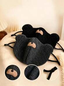 1PCCute Bear Ear Plush Winter Face Cover Soft Fuzzy Windproof Warm Fashion Accessory For Small Face - Multicolor - View 3