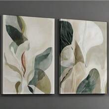 2pcs Gray Green Abstract Leaf Decorative Painting Set, Neutral Beige Botanical Poster, Modern Minimalist Living Room Bedroom Decor (Unframed) - A - View 10