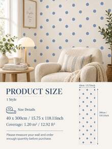 SUPSTICKER Soft Blue & Cream Self-Adhesive Wallpaper, 3 Patterns: Stripes, Plaid & Polka Dots, Suitable For Bedroom, Living Room & Study - 1PC - View 14