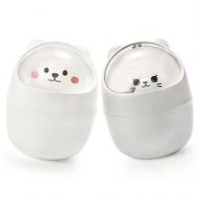 1pc Desktop Mini Trash Can With Swing Lid, Cute Bear Plastic Garbage Bin, Tabletop Waste Storage Bucket, Suitable For Home, Office, Kitchen, Vanity, Bedroom, Grey And White - A - View 1