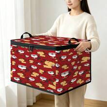 1PC Christmas Cartoon Santa Claus & Reindeer Pattern Foldable Storage Box, Portable Zipper Fabric Organizer, Double Handle Large Capacity Storage Bag, Suitable For Bedroom, Wardrobe, Holiday Decor, Home Storage - Multi-color - View 2