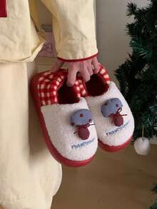XIXITIAO Cute Color Block Small Mushroom Closed Back Slippers For Women, Warm Fuzzy Home Maternity Slippers - Red - View 9