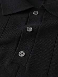 Men's Autumn/Winter Ribbed Button Sweater, Long Sleeve Casual Daily Outdoor Knit Pullover - Black - View 2