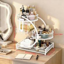 Three-Tier Lightweight Metal Cosmetic Organizer With Round Basket | Rust-Proof, Space-Saving Vanity Storage For Lipsticks, Perfumes, Skincare. Ideal Gift For Women/Girls, Durable Stylish Metal Finish For Bathroom Countertop, Perfume Display. - View 3