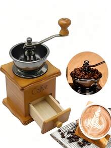 Manual Wooden Coffee Grinder & Pepper Mill, Hand Crank Coffee Bean Grinder With Storage Drawer, Easy To Clean,Adjustable Wood Pepper Grinder, Vintage Kitchen Tool For Fresh Coffee, Spices, Home Cafe Decor, Kitchen Countertop Accessory - Multicolor - View 11