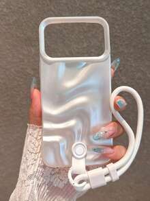 Elegant Pearl White 3D Wavy Wrist Strap Phone Case Compatible With IPhone 18 Pro Max/18 Pro/18/17 Pro Max/17 Pro/17/16 Pro Max/16/16 Pro/16 Plus/15/15 Pro Max/15 Pro/15 Plus/11/12/13/14 Pro Max/12 Pro/12 Pro Max/13 Pro/13 Pro Max/7 Plus/14 Pro/14 Pro Max/14 Plus, Luxury Design Style High-End Feel, Niche Luxury Goddess Style Full Coverage Anti-Drop Soft Shell, Precise Cutouts Fit Phone Body - Pearl White - View 4