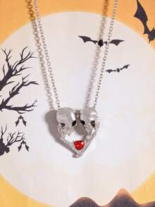 Gothic Dark Heart Skull Rhinestone Necklace, Niche Dark Design Punk Style Necklace, Halloween Valentine's Day Gift - Style 4 - View 6