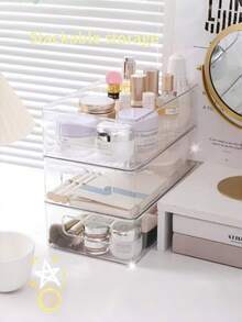 1pc Transparent Acrylic Multi-Function Storage Organizer Box, Multi-Function Plastic Organizer Tray With Handle, Stackable Storage Box, Suitable For Drawer, Desktop, Kitchen, Storage Room And Outdoor Picnic - Multicolor - View 2