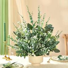 20/60 Stems Artificial Eucalyptus Leaves, Fake Greenery For Wedding Bouquets, Garlands, Vases, Floral Arrangements, Home Bedroom Decor, Garden Decor - Green 1 - View 6