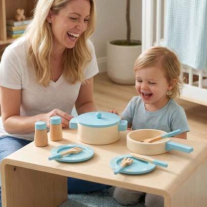 Juguetes educativos de cocina de madera para niños y niñas, botellas de condimentos de juego simbólico, ollas y utensilios de cocina de simulación