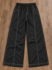 Men's Daily Wide Leg Pants, Geometric Stitch Design, Loose Fit, Autumn/Winter Sports Casual Streetwear - Black - View 1