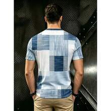 3pcs Men's Waffle Knit Digital Print 3D Pattern Patchwork Contrast Color Outdoor Sports Casual Henley Collar T-Shirts - Multicolor - View 8