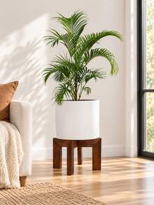 Wooden Plant Stand, Mid-Century Modern Style Flower Pot Holder, Woven Rattan Flower Pot Stand, Indoor Low Plant Stand - Bohemian Rustic Style Wooden Flower Pot Stool - Multicolor - View 1