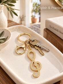 1pc Luxury Creative Music Note Rhinestone Keychain, Shiny Metal Key Chain, Round Car Key Ring, Women's Bag Pendant, Backpack Charm, Handbag Key Holder, Exquisite Fashion Key Ring, Suitable For Daily Commute, Office, Music Lovers, Birthday And Holiday Gift Accessories - Multicolor - View 4