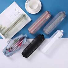 1pc Simple Transparent Visible Large Capacity Mesh Pencil Case, Learning Stationery Small Gift, Student Exam Pen, Neutral Pen And Other Office School Supplies Storage Box, Multi-Functional Lightweight Small Portable Storage Bag - One Size - View 3
