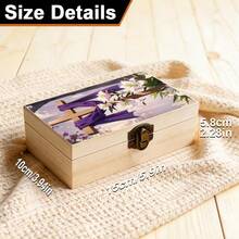 1pc Wooden Storage Box, Cross And Lily Design, Prayer Box, Compact Gift Organizer, Home Altar Memorial Organizer, Church Decor, Personal Devotion, Rustic Christian Decor - Multicolor - View 4