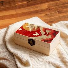 1pc Chinese Style Wooden Storage Box With Crane And Peony Pattern, Gift Storage Box, Small Accessory Organizer, Jewelry Storage Commemorative Box, Souvenir Storage Box, Home Decor, Asian Style Decoration - Multicolor - View 6