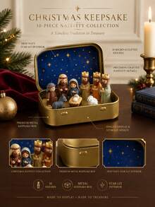 1 Set/1pc - Christmas Nativity Scene Set In Tin Box, Christmas Nativity Scene Set, Holy Family Decor, Jesus Figurines, Handmade Holiday Ornament, Indoor Home Decor, Desk Decor, Christmas Gift For Family And Friends - Multicolor - View 12