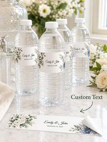 10/20/30pcs Customized Wedding Water Bottle Labels, Personalized Name And Date, Floral Bottle Stickers, Multiple Designs Available, Wedding Reception Supplies, Engagement Party Decor - Multicolor - View 3