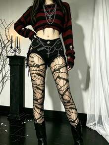 Women's Punk Asymmetrical Spiderweb Tights, Available In 3 Colors, Perfect For Halloween Parties, Y2K Punk Street Style, And Gothic Everyday Looks - Multicolor - View 10