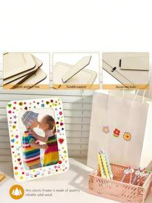 1pc Unfinished Wooden Photo Frame DIY Craft Kit, Includes Colored Pens And Crystal Diamond Stickers, Suitable For Photo Frame Decoration, Customized Art Projects, Vertical Desktop Display Photo Frame, Home Decor, Personalized Photo Display, Art Project Gift, Birthday And Graduation Ceremony Occasions. - Multicolor - View 5